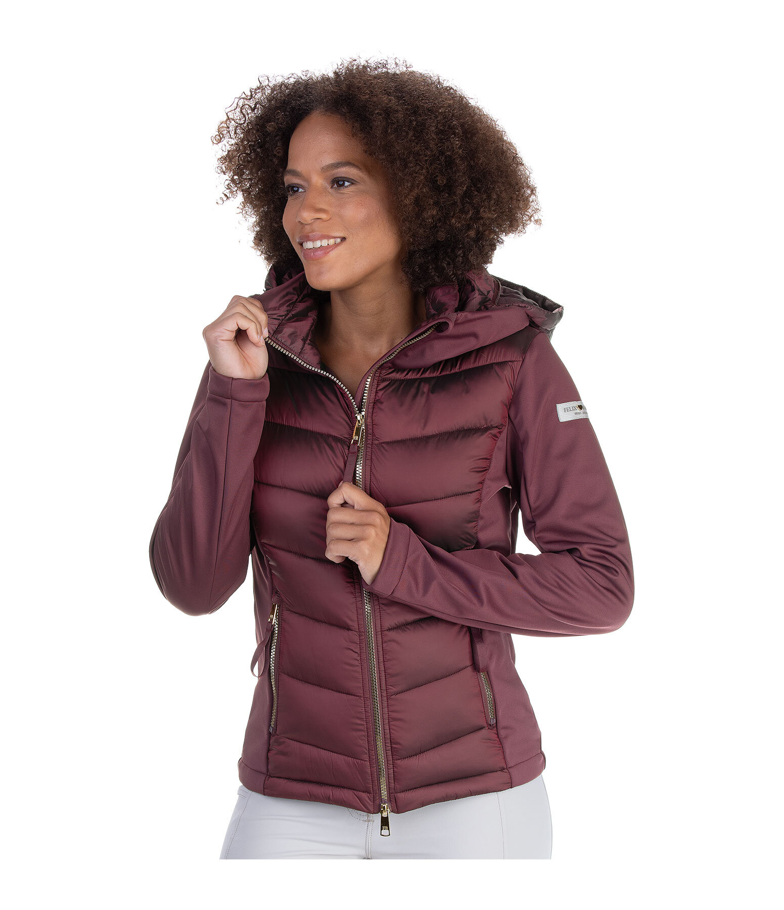 Veste d'quitation  capuche bi-matire avec Softshell  Claire